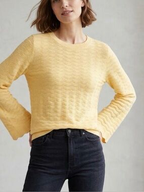 Chico's Pale‎ Yellow Wave-Textured Knit Top Y2K